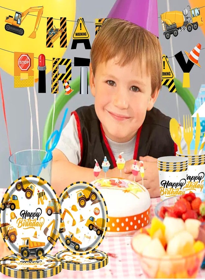 GalaHub 194Pcs Construction Plates Birthday Party Supplies Decorations Serve 24 | Includes Napkins Cups Tablecloth and Banner | Boys Construction Themed Birthday Party - Image 4
